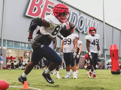 Arizona Wildcats defensive end Jalen Cochran (81) legs out a rep during the tenth day of Arizona Wildcats football practice 8/6/2019 in Tucson, Ariz.Mike Christy / Arizona Athletics