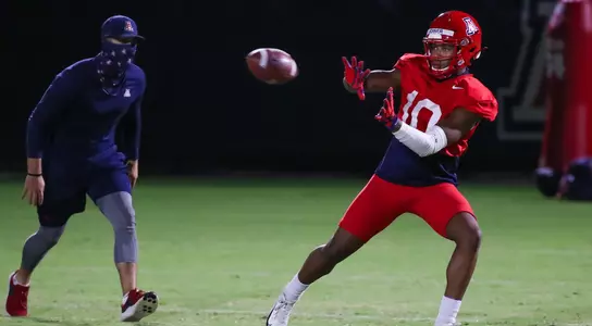 Jamarye Joiner, Taylor Mazzone TUCSON, ARIZ. -- Football Fall Camp Day 9.Oct. 19, 2020. Photo by Mike Christy / Arizona AthleticsJamarye Joiner, Taylor Mazzone