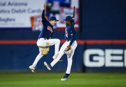 Arizona Wildcats infielder Jacob Blas (10), Arizona Wildcats outfielder Donta Williams (23), Arizona Wildcats baseball vs. Central Michigan, Game 2 2/28/20 in Tucson, Ariz.Photo by Mike Christy / Arizona Athletics