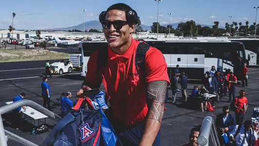 Arizona Wildcats linebacker Anthony Pandy (8), Arizona Wildcats players depart for football vs. USC 10/18/19 in Tucson, Ariz.Photo by Mike Christy / Arizona Athletics