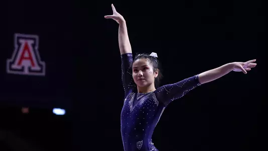 Malia Hargrove — TUCSON, ARIZ. -- Arizona Gymnastics vs. Washington at McKale Center. Feb. 20, 2021. Photo by Simon Asher / Arizona Athletics