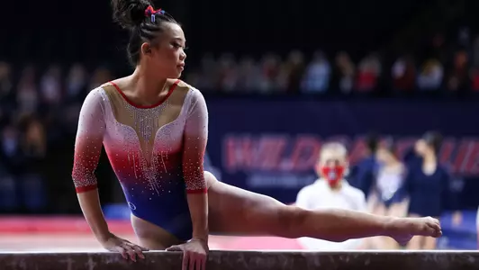 Elena Deets --- TUCSON, ARIZ. -- Gym vs. Cal Feb. 6, 2021. Photo by Mike Mattina /