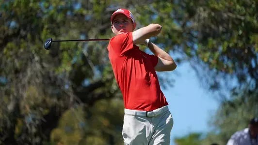 Trevor Werbylo stares down a tee shot at the Pac-12 Championships.