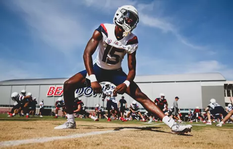 defensive back McKenzie Barnes (15) — TUCSON, ARIZ. -- Football Fall Camp, Day 1.Aug. 6, 2021. Photo by Mike Christy / Arizona Athletics