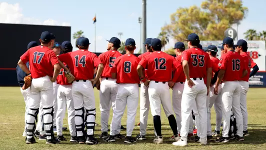 Luke Moeller, Mason White, Kade Huff, Chase Davis, Colton Moore, Kiko Romero, Maddox Mihalakis, Casey Hintz - Tucson, AZ â?? Baseball vs Pima Community College, Fall Ball Game 2 at Hi Corbett Field Oct. 14, 2022. Photo by Catherine Regan / Arizona Athletics