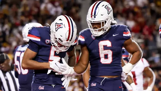 wide receiver Dorian Singer (5) & running back Michael Wiley (6) - TUCSON, ARIZ. -- Football vs. USC.Oct. 29, 2022. Photo by Ary Frank / Arizona Athletics