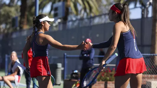 Midori Castillo-Meza, Salma Ziouti — TUCSON, ARIZ. -- Women’s Tennis vs. NAU at Robson Tennis Center Feb. 18, 2022. Photo by Madison Farwell / Arizona Athletics