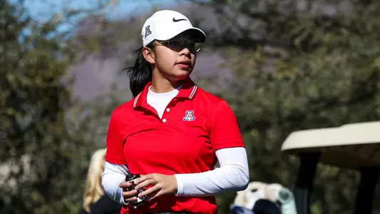 Lilas Pinthier studies the fairway at the Match in the Desert at Superstition Mountain
