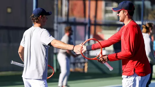 TUCSON, ARIZ. -- Men’s Tennis vs. NMSU at Robson Feb. 6, 2022. Photo by Madison Farwell / Arizona Athletics
