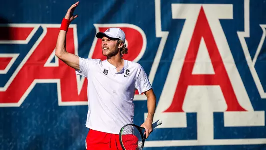 Jonas Ziverts — TUCSON, ARIZ. -- Men’s tennis vs. No. 5 Texas Jan. 21, 2022. Photo by Mike Christy / Arizona Athletics