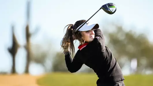 Carolina Melgrati with a tee shot at the Match in the Desert.