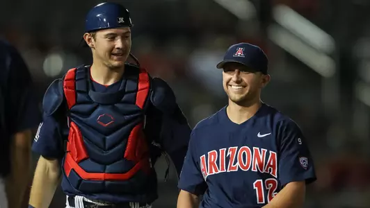 Daniel Susac, Garrett Irvin --- TUCSON, ARIZ. -- Baseball vs. UCLA March 26, 2022. Photo by Mike Mattina / Arizona Athletics