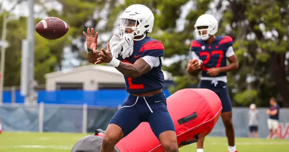 wide receiver Jacob Cowing (2) — TUCSON, ARIZ. -- Football Fall Camp, Day 7.Aug. 11, 2022. Photo by Mike Christy / Arizona Athletics