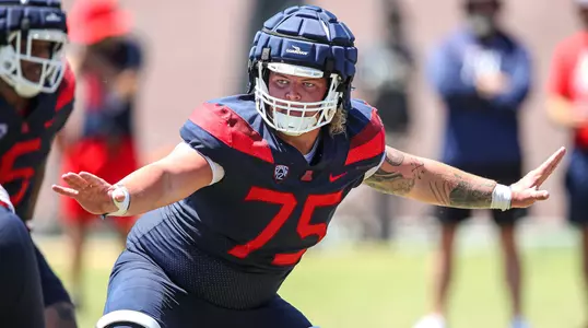 offensive lineman Josh Baker (75) — TUCSON, ARIZ. -- Football Fall Camp, Day 3.Aug. 5, 2022. Photo by Mike Christy / Arizona Athletics