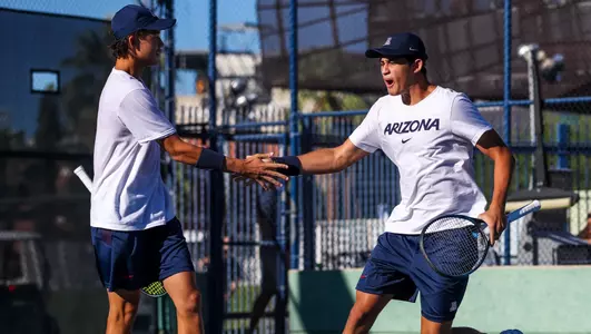 Eric Padgham, Jay Friend - TUCSON, ARIZ. -- Men's Tennis doubles competes against GCU in the Wildcat Invite at Lanelle Robson Tennis Center.Sept. 16, 2022. Photo by Mike Christy / Arizona Athletics