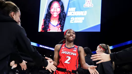Aari McDonald during starting lineups in the 2021 NCAA Tournament.