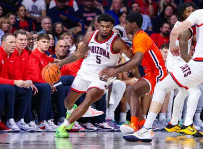 KJ Lewis (5) -TUCSON, ARIZ. -- Basketball vs Morgan State at McKale Center.
Nov. 6, 2023.
Photo by Marison Bilagody / Arizona Athletics