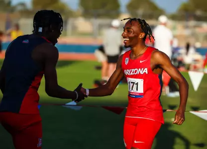 Trayvion White-Austin, Carl Hicks - TUCSON, ARIZ. -- Track and Field competes in the Jim Click Shootout at Roy P. Drachman Stadium.
April 8, 2023.
Photo by Mike Christy / Arizona Athletics