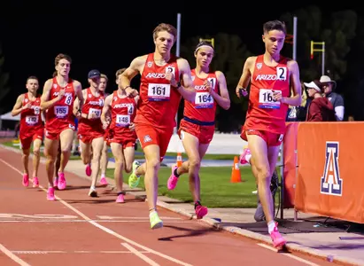 Cooper Quigley, Iker Sanchez Lopez, Ian Sanchez Lopez, Parker Lehmann, Noah Jodon, Brennan Foody - TUCSON, ARIZ. -- Track and Field competes in the Jim Click Shootout at Roy P. Drachman Stadium.
April 8, 2023.
Photo by Mike Christy / Arizona Athletics