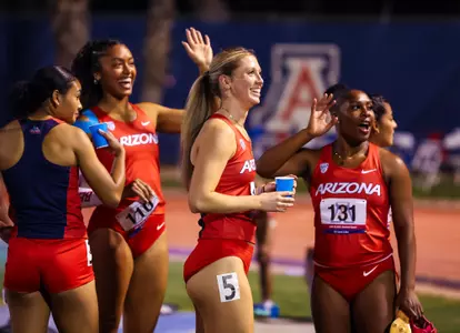 Presley Money, Lauryn Ford, Morgan Rhett - TUCSON, ARIZ. -- Track and Field competes in the Jim Click Shootout at Roy P. Drachman Stadium.
April 8, 2023.
Photo by Mike Christy / Arizona Athletics
