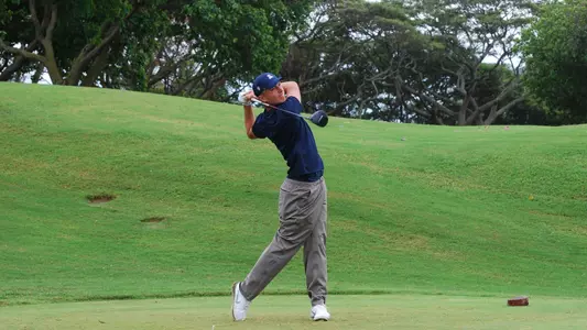 Tiger Christensen hits a tee shot in the second round of the 2023 John Burns Intercollegiate