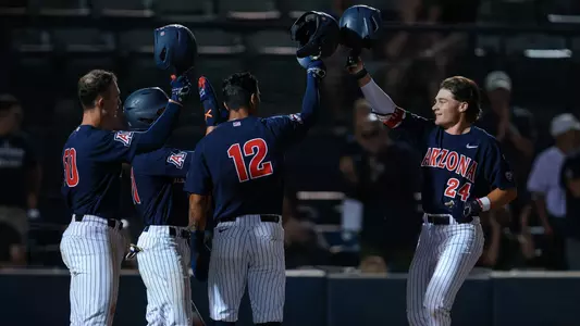 Cameron LaLiberte, Kiko Romero, Tyler Casagrande, Mason White -TUCSON, ARIZ. -- Baseball vs Utah Game 2 at Hi Corbett Field.
April 22, 2023.
Photo by Marison Bilagody / Arizona Athletics