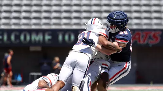 safety Cruz Rushing (31), tight end John Hart (86) - TUCSON, ARIZ. -- Football Scrimmage #1 at the Arizona Stadium
Aug. 12, 2023.
Photo by Catherine Regan / Arizona Athletics