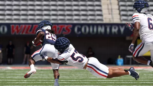 wide receiver Brandon Johnson (29), linebacker Anthony Ward (57) - TUCSON, ARIZ. -- Football Scrimmage #1 at the Arizona Stadium
Aug. 12, 2023.
Photo by Catherine Regan / Arizona Athletics