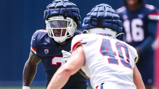 running back Jonah Coleman (3), linebacker Ammon Allen (40) - TUCSON, ARIZ. -- Football fall practice #11 at Dick Tomey Fields.
Aug. 15, 2023.
Photo by Rebecca Sasnett / Arizona Athletics