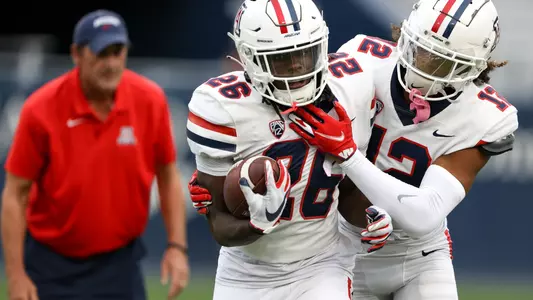 defensive back Canyon Moses (26), safety Genesis Smith (12) - TUCSON, ARIZ. -- Football First Look at the Arizona Stadium
Aug. 19, 2023.
Photo by Catherine Regan / Arizona Athletics
