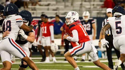 quarterback Cole Tannenbaum (14) - TUCSON, ARIZ. -- Football Scrimmage.
Aug. 19, 2023.
Photo by Ary Frank / Arizona Athletics