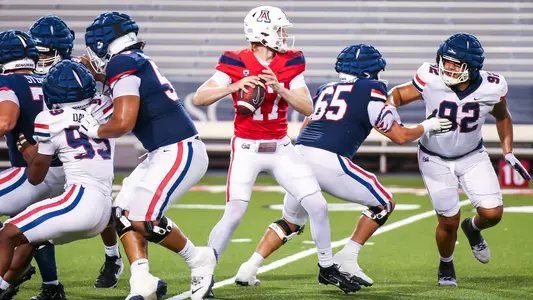 quarterback Brayden Dorman (17) - TUCSON, ARIZ. -- Football mock game practice at Arizona Stadium.
Aug. 19, 2023.
Photo by Rebecca Sasnett / Arizona Athletics