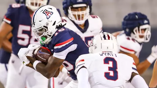 wide receiver AJ Jones (16), cornerback Dylan Wyatt (3) - TUCSON, ARIZ. -- Football mock game practice at Arizona Stadium.
Aug. 19, 2023.
Photo by Rebecca Sasnett / Arizona Athletics