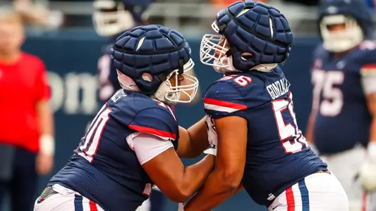offensive lineman Tylen Gonzalez (56), offensive lineman Zarius Wells (70) - TUCSON, ARIZ. -- Football mock game practice at Arizona Stadium.
Aug. 19, 2023.
Photo by Rebecca Sasnett / Arizona Athletics