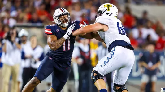 defensive end Taylor Upshaw (11) - TUCSON, ARIZ. -- Football vs. Northern Arizona University at Arizona Stadium.
Sept. 2, 2023.
Photo by Mike Christy / Arizona Athletics