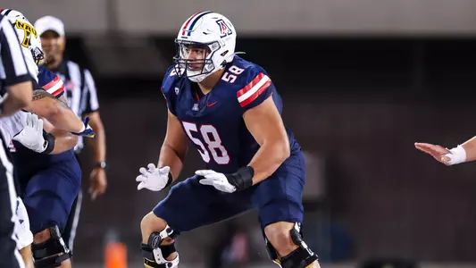 offensive lineman Sam Langi (58) - TUCSON, ARIZ. -- Football vs. Northern Arizona University at Arizona Stadium.
Sept. 2, 2023.
Photo by Mike Christy / Arizona Athletics