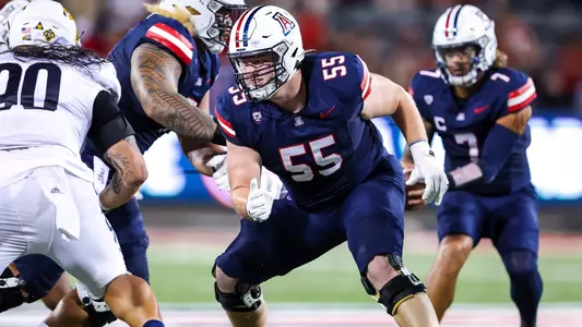 offensive lineman JT Hand (55) - TUCSON, ARIZ. -- Football vs. Northern Arizona University at Arizona Stadium.
Sept. 2, 2023.
Photo by Mike Christy / Arizona Athletics