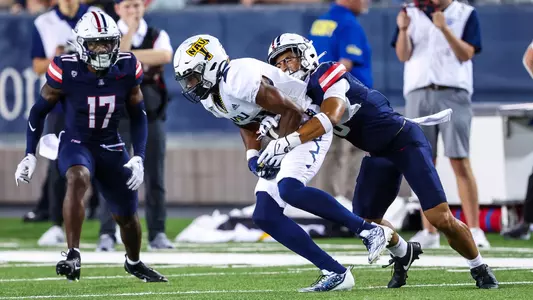safety Gavin Hunter (16), defensive back Charles Yates, Jr. (17) - TUCSON, ARIZ. -- Football vs. Northern Arizona University at Arizona Stadium.
Sept. 2, 2023.
Photo by Mike Christy / Arizona Athletics