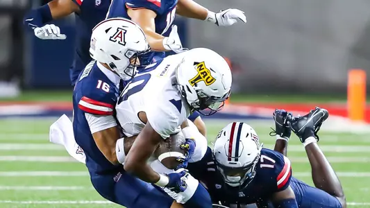 defensive back Charles Yates, Jr. (17), safety Gavin Hunter (16) - TUCSON, ARIZ. -- Arizona Football vs NAU at Arizona Stadium.
Sept. 2, 2023.
Photo by Rebecca Sasnett / Arizona Athletics