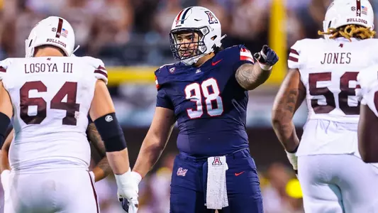 defensive lineman Tiaoalii Savea (98) - STARKVILLE, MISS. -- Football vs. Mississippi State at Davis Wade Stadium.
Sept. 9, 2023.
Photo by Mike Christy / Arizona Athletics