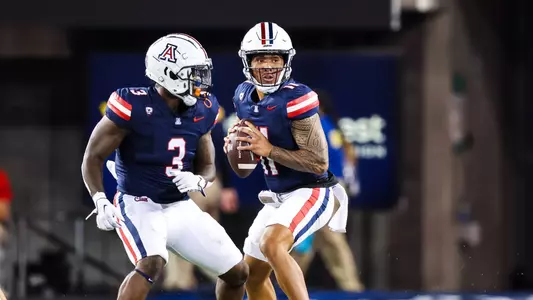 running back Jonah Coleman (3), quarterback Noah Fifita (11) - TUCSON, ARIZ. -- Football vs. UTEP at Arizona Stadium.
Sept. 16, 2023.
Photo by Mike Christy / Arizona Athletics