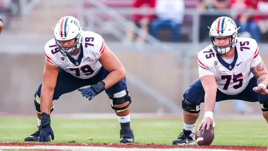 offensive lineman Raymond Pulido (79), offensive lineman Josh Baker (75) - Stanford, CALIF. -- Football vs Stanford at Stanford Stadium.
Sept. 23, 2023.
Photo by Rebecca Sasnett / Arizona Athletics