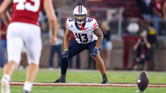 safety Dalton Johnson (43) - Stanford, CALIF. -- Football vs Stanford at Stanford Stadium.
Sept. 23, 2023.
Photo by Rebecca Sasnett / Arizona Athletics