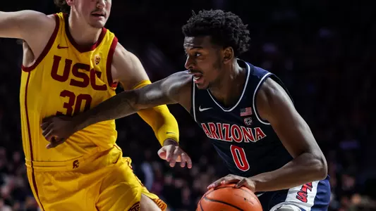 Jaden Bradley (0) - TUCSON, ARIZ. -- Men’s Basketball vs. USC.
Jan. 17, 2024.
Photo by Ary Frank / Arizona Athletics