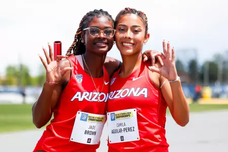 Jade Brown, Camila Aguilar-Perez - BOULDER, COLO. -- Track & Field competes in the 2024 Pac-12 Championships at Potts Field.
May 12, 2024.
Photo by Michael Ciaglo / for Arizona Athletics