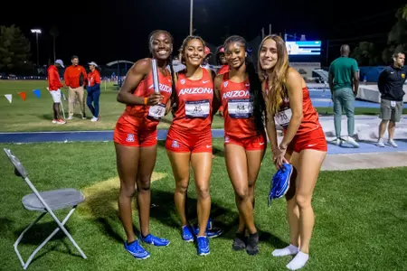 Camila Aguilar-Perez, Ava Simms, Keilee Hall, Antonia Sanchez Nunez - TUCSON, ARIZ. —Track and Field during the Desert Heat Classic at Drachman Stadium
April 27, 2024.
Photo by Rebecca Sasnett / Arizona Athletics