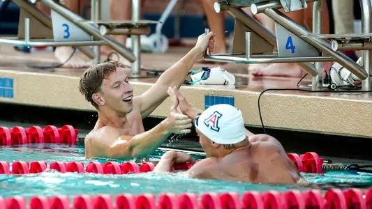 Tomas Lukminas, Ralph Daleiden - TUCSON, ARIZ. -- Swimming and Diving Red and Blue Meet at Hillenbrand Aquatic Center
Sept. 27, 2024.
Photo by Rebecca Sasnett / Arizona Athletics