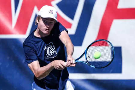 Casper Christensen - TUCSON, ARIZ. -- Men’s Tennis vs. New Mexico State.
Feb. 25, 2024.
Photo by Ary Frank / Arizona Athletics
