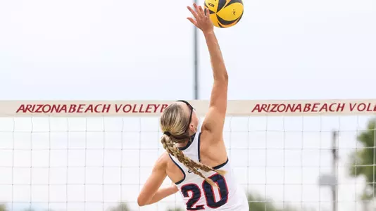 Olivia McElroy (20) — TUCSON, ARIZ. —Beach Volleyball vs. Missouri State at Bear Down Beach.
March 23, 2024.
Photo by Reagan Helfer / Arizona Athletics