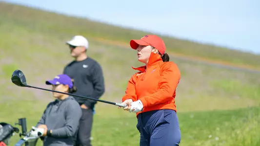 Charlotte Back stares down her drive on the final day of the 2024 Pac-12 Championships